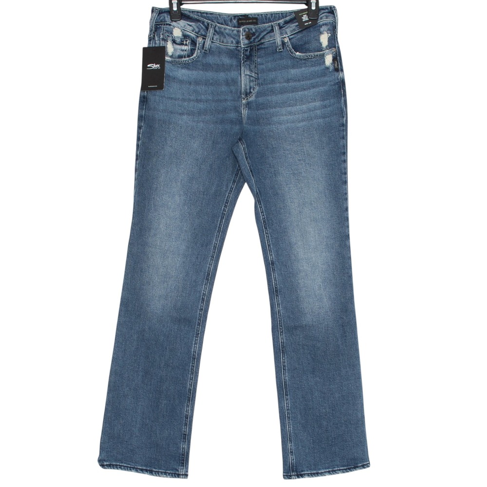 NWT Silver Jeans Suki Slim Boot Cut Curvy Distressed Western Country Blue 34x33